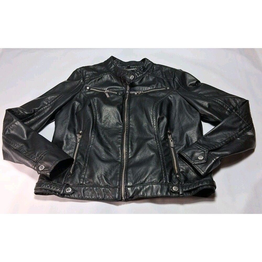 J2 By Jou Jou Women’s XL Black Faux Leather Cropped Bomber Moto Jacket Edgy Chic